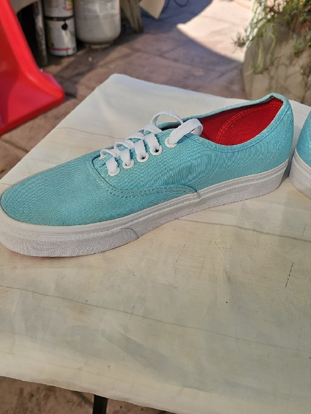 Vans Aqua Canvas Low-Top Sneakers with Red Lining - Picture 5 of 12